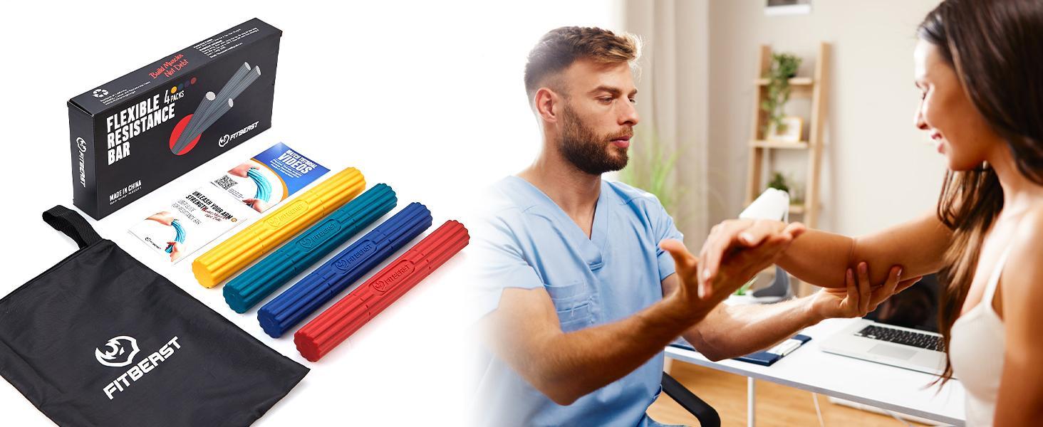 FitBeast 4-Piece Set Flex Bar, Tennis Elbow Bar - Ideal for Improve Grip Strength, Fitness Resistance Bar for Golfer's Elbow & Tendinitis, Twist Bar