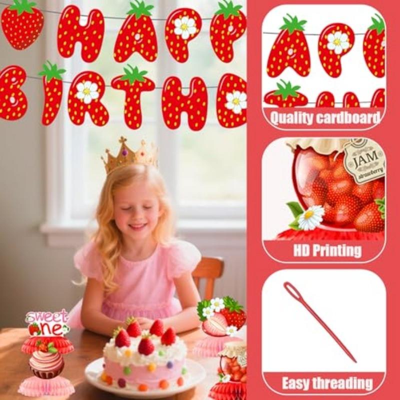 Berry First Birthday Party Decorations Strawberry Theme Banner Hanging Swirls Honeycomb Balls  Complete Set Pink and Red Baby Shower Fruit Party Decor