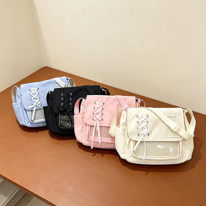 Women's Japanese School Style Canvas Shoulder Bag - Cartoon Theme, Zip Closure, Crossbody Strap, Ample Space for Casual Wear, Versatile Bookbag