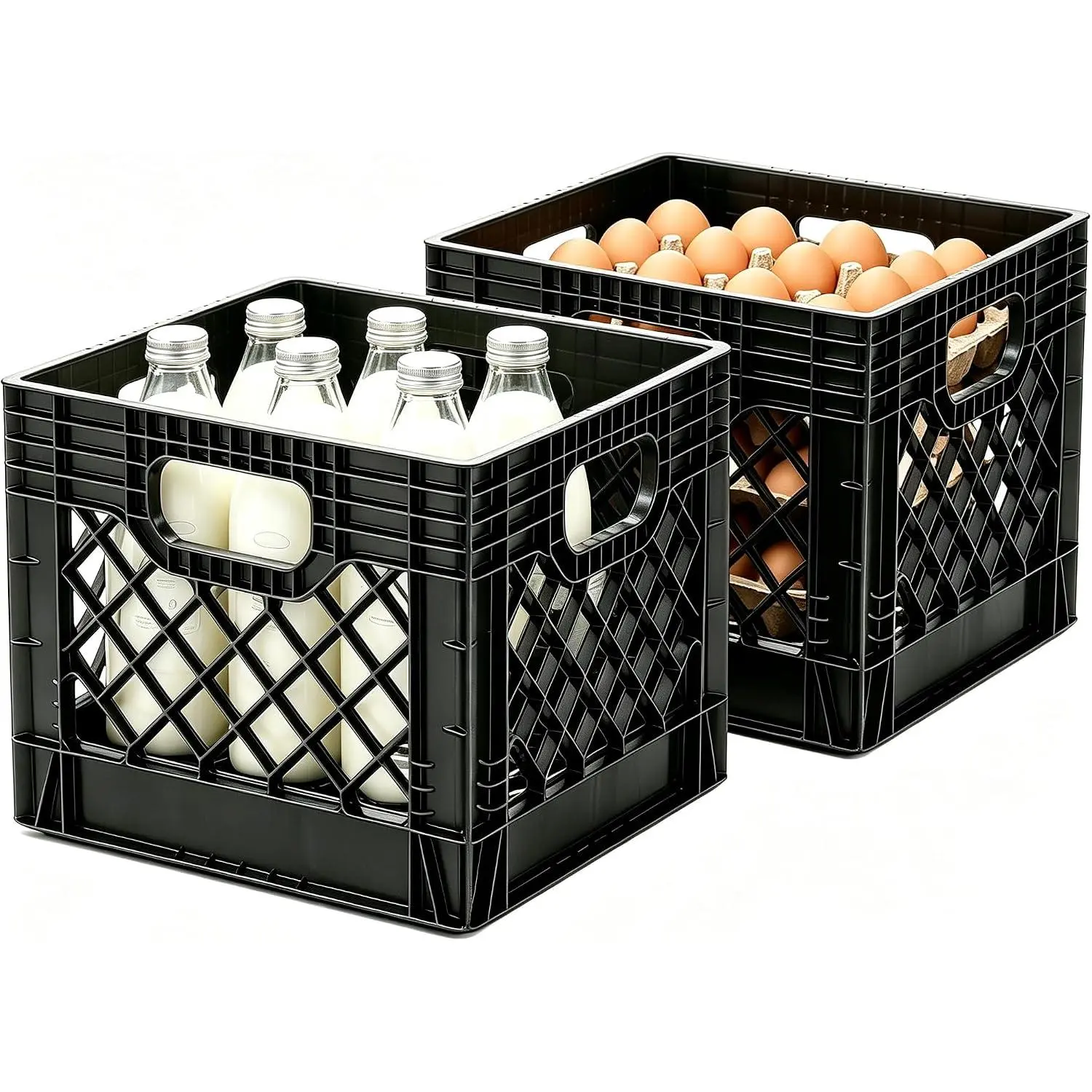 16QT Heavy-Duty Plastic Milk Crate, Stackable Vented Storage Crate with 40 lbs Capacity, 2-Pack & 4-Pack Options for Garage, Home Organization