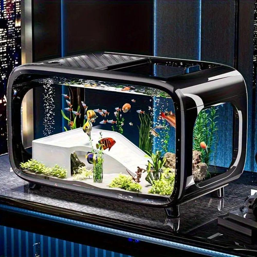 All-in-one turtle and lizard enclosure with lid, minimalist design suitable for living room decoration. Stable base with shatter-resistant construction, rectangular aquarium large-capacity tank for home use,ideal for both freshwater and saltwater breeding