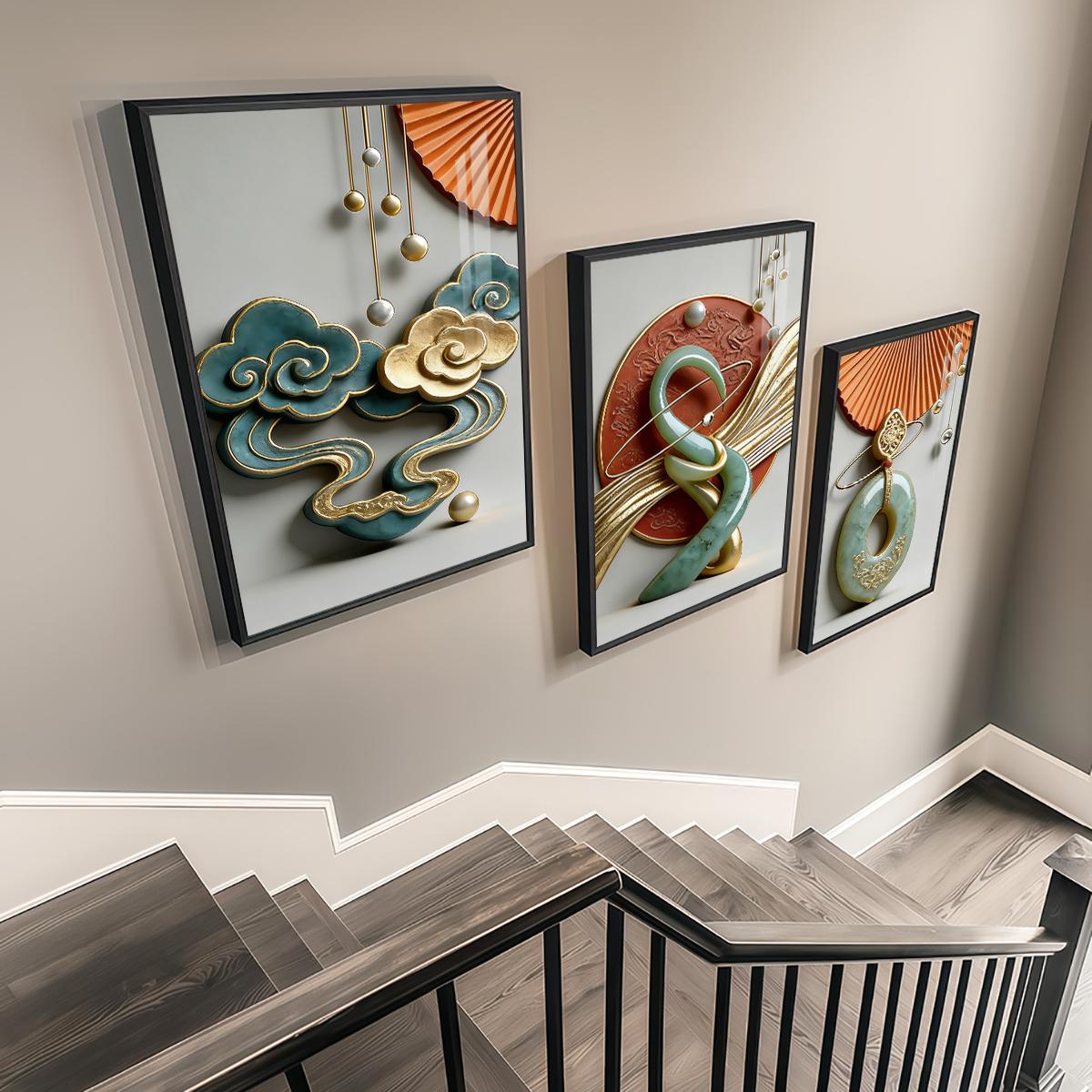 3 Counts Aluminum Alloy Framed Painting, Abstract Jade And Gold Art Sculpture Pictures, Home Decoration For Living Room, Bedroom, Office, Restaurant, Hallway Wall Decor, Odorless Print Artwork, Luxury Perfect Gift For Friends And Family