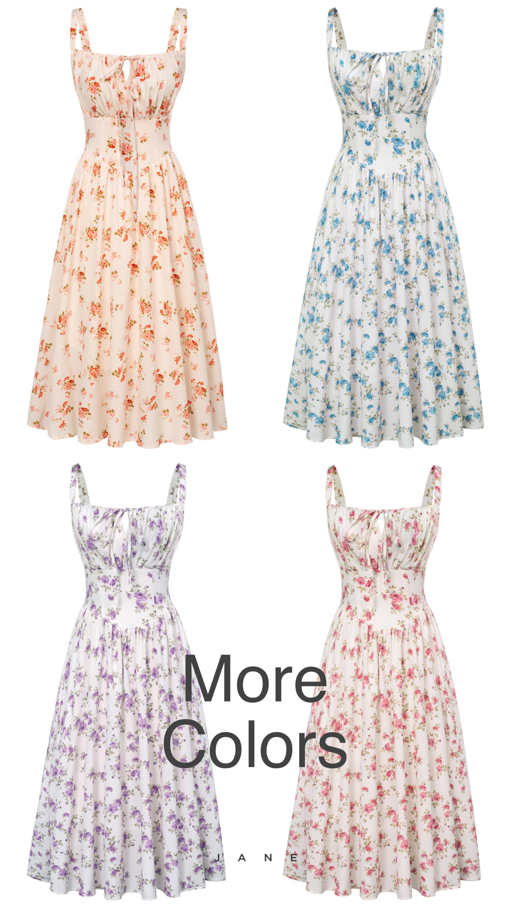 【Grace Karin】 Women's Floral Midi Dress Corset Sundresses 2026 Summer Spring Vacation Milkmaid Dresses SpringStatements