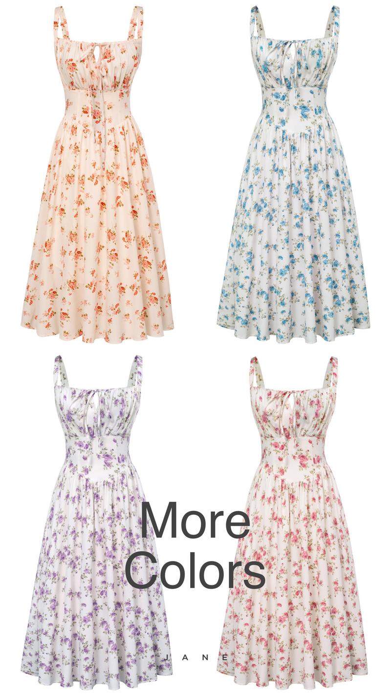 【Valentine's Day Limited】Grace Karin Women's Floral Midi Dress Corset Sundresses 2026 Summer Spring Vacation Milkmaid Dresses