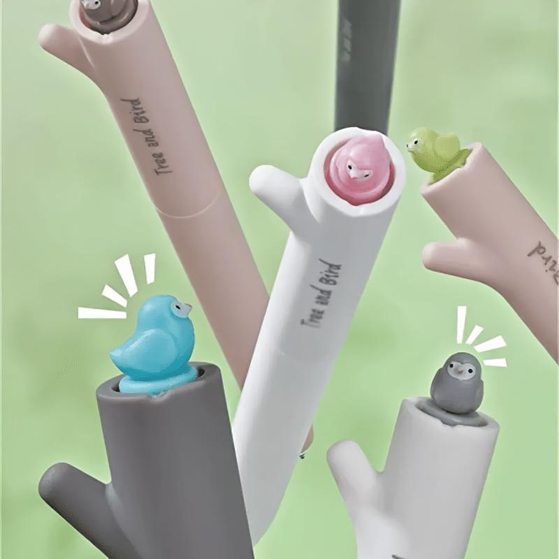 3/6pcs Branch Bird Rotating Neutral Pens, Creative Low Center of Gravity Dual Pearl Fast Dry Ink, Random Style Signature Pen, Office Supplies