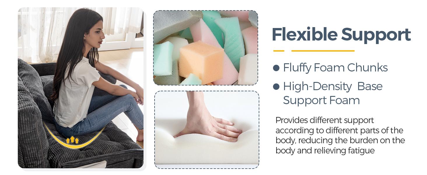 MAXYOYO Adjustable Floor Sofa Couch with 2 Pillows, Multi-Functional Bean Bag Bed, 5-Position Foldable Lazy Sofa Sleeper Bed with Armrest, Versatile Floor Seating for Reading