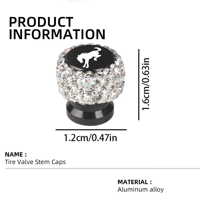 4pcs Ford Bronco Diamond Tire Valve Caps, Tyre Caps, Shiny Crystal Decorative Universal Metal Valve Covers, Latest Style Car Accessories, Car Parts
