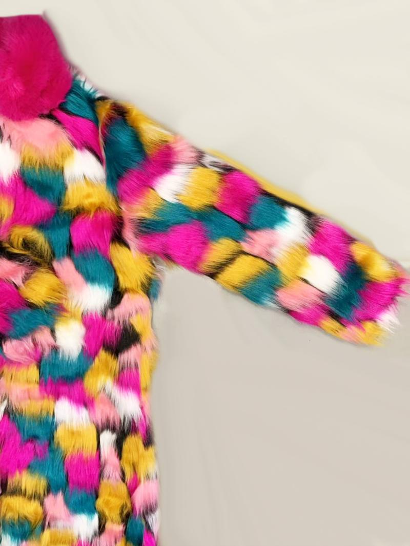 Women's Colorblock Faux Fur Jackets, Street Fashion Long Sleeve Coat for Daily Outdoor Wear, Women Clothing for Fall & Winter, Jackets, Fashion Casual Outerwear