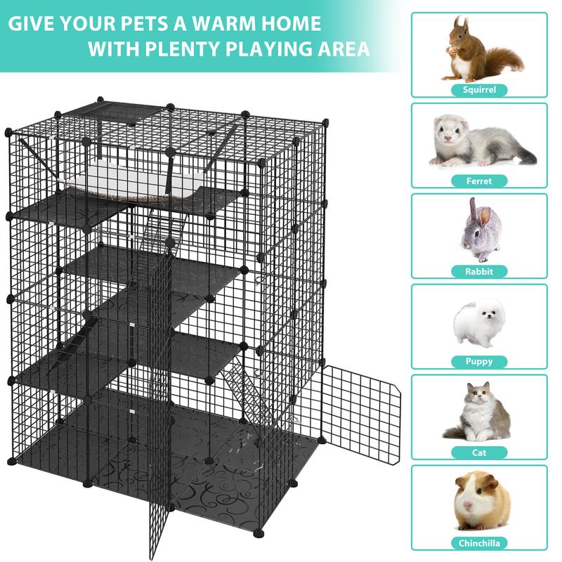 Pet Republic 4-Tier DIY Cat Cage Metal Wire Cat Playpen Enclosures Indoor W/Hammock & Skylight for 1-3 Cats Ferret Rabbit