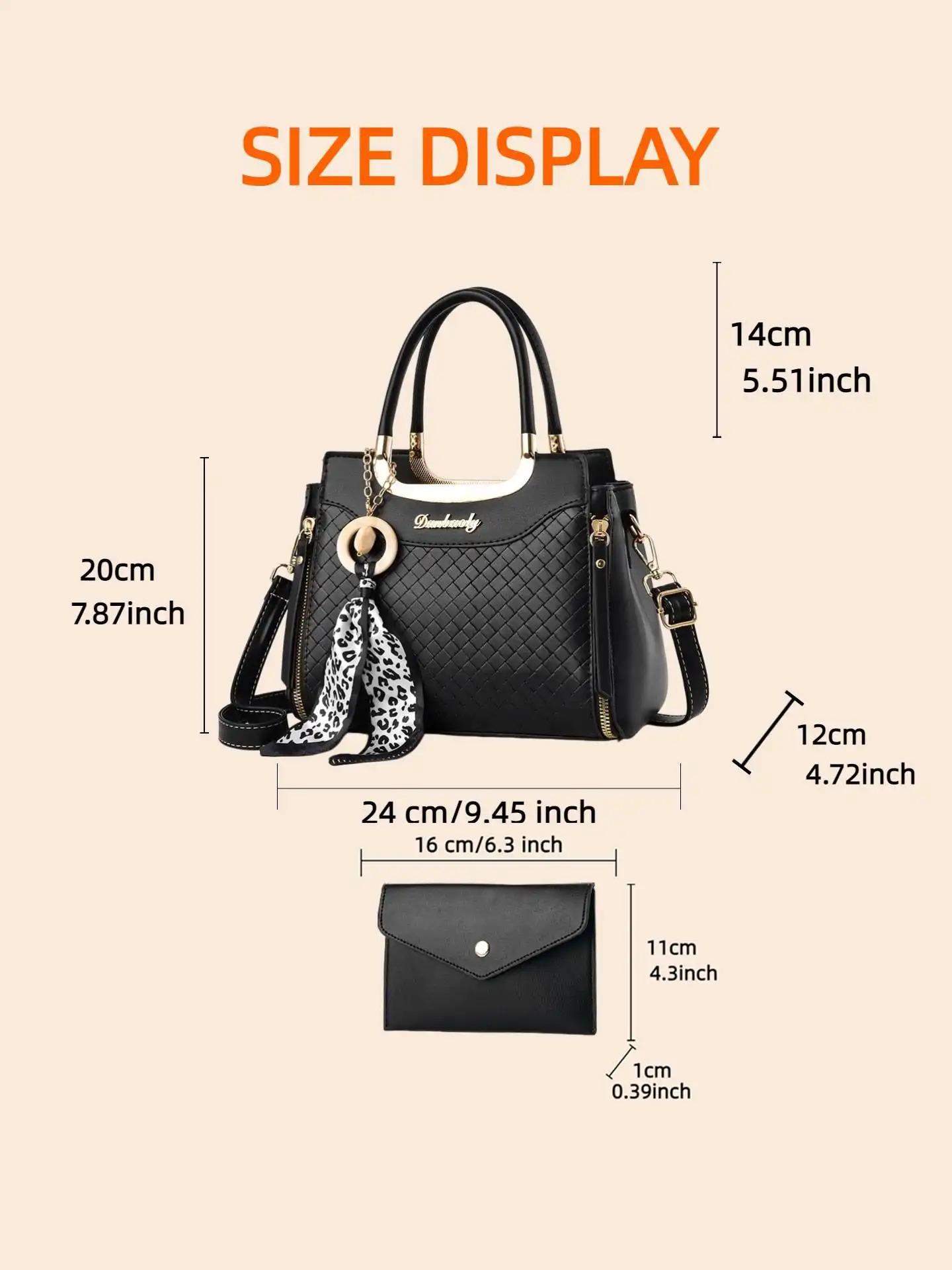 Elegant Women's Handbag Set, High-Quality Diamond Weave Design, Leopard Print Scarf Decoration, Large Capacity Shoulder Bag