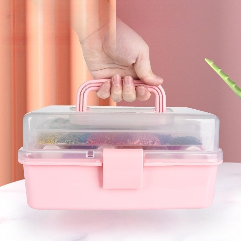 3-Tier Multilayer Storage Multi-Functional Large Capacity Storage Box, Transparent Foldable Organizer with for Nail Art, Stationery, Jewelry, Sewing Tools, Stackable Durable Plastic for Crafts and Home Organization, Multi Grids Organizer