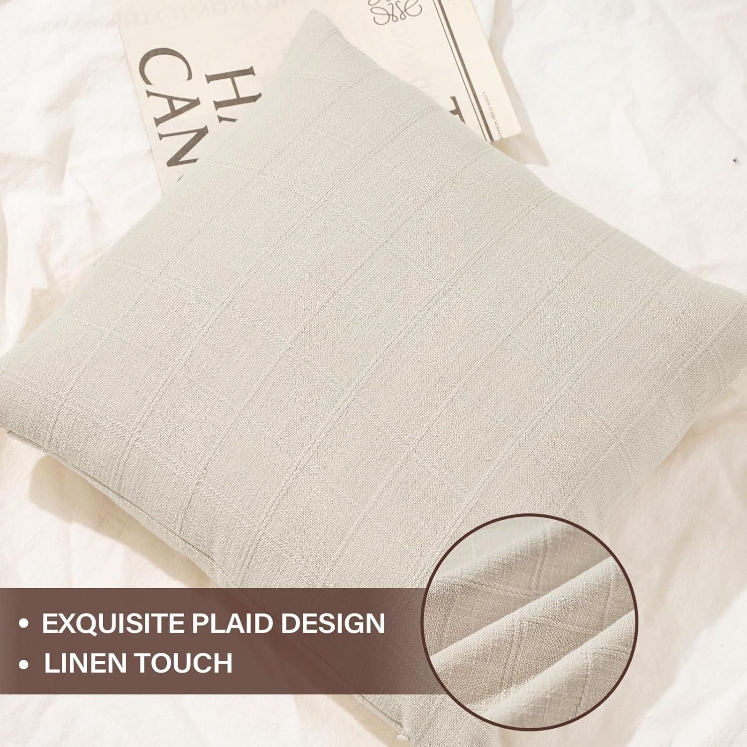 2Pcs Throw Pillow Covers Plaid Neutral Farmhouse Vintage Decorative Pillow Cover 45x45cm Square Boho Modern Pillowcase for Sofa Couch Living Room