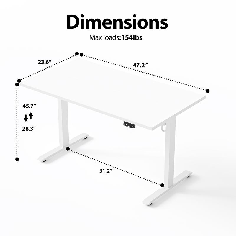 Agilestic 47.2 Inch Electric Height Adjustable Standing Desk, Ergonomic Home Office Desk with Memory Preset, Sit to Stand Computer Desk with Hooks