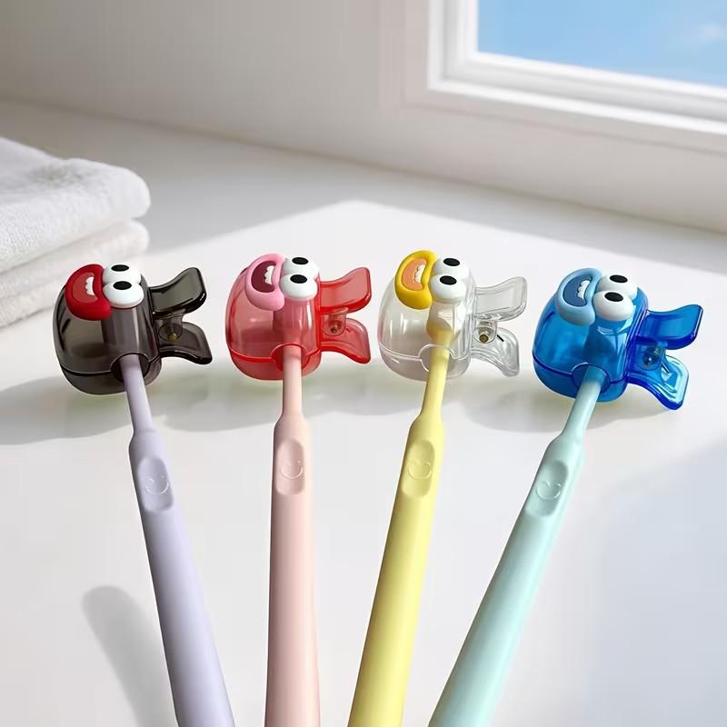 4pcs Cute Smiley Face Toothbrush Protective Covers, Random Color Dopamine Matching, Home Travel Essential, Durable Washable Material, Toothbrush Protector