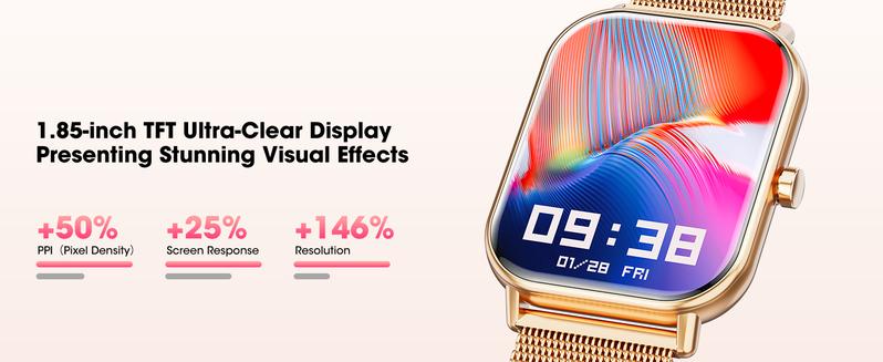 Smartwatch for Men and Women, Bluetooth Calling, 1.85” Display, Fitness Tracker, IP67 Water Resistant, Compatible with Android and iOS, Multifunctional Wristwatch