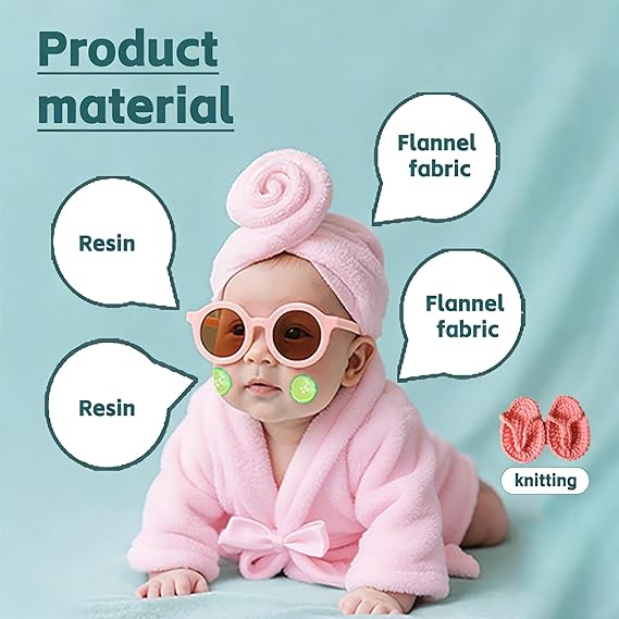 Newborn Photography Props Bathrobe Outfits Girl Baby Robe Bath Towel Costume Sets 0-4Months(Pink)
