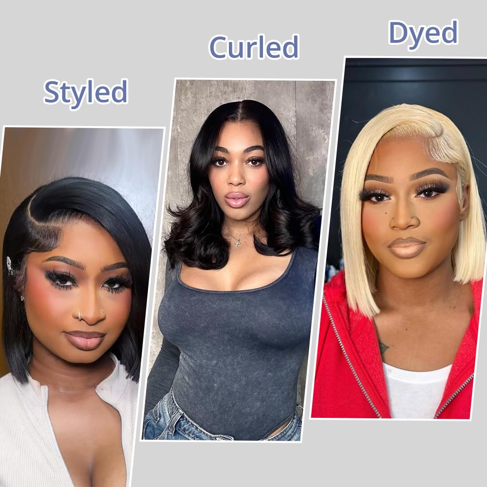 【Clearance BIG Sale】Bob Wigs Human Hair Glueless Wear and Go 4x4 or 5x5 HD Lace Closure Wig Short Bob Glueless Wig Human Hair Pre Plucked Pre Cut Black Bleached Ready to Wear 180% Density for Women