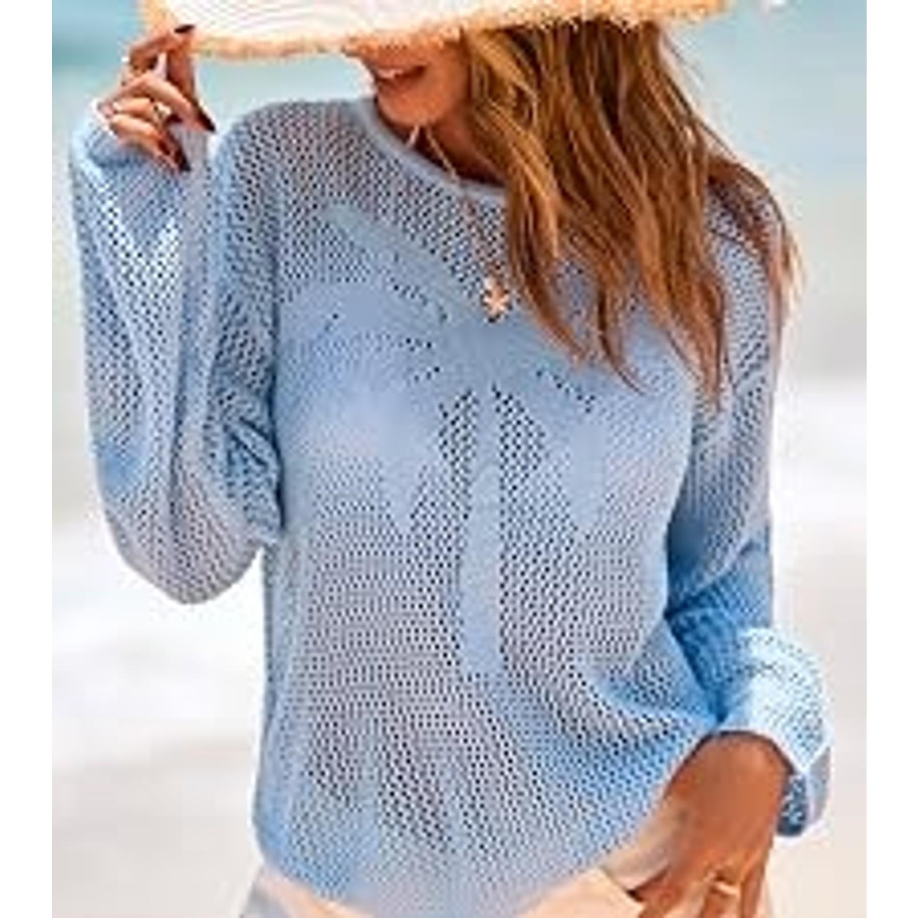 Women's Summer Scoop Neck Short Sleeve Crochet Hollow Out Knit Sweater Top Casual Pullover Beach Cover Up