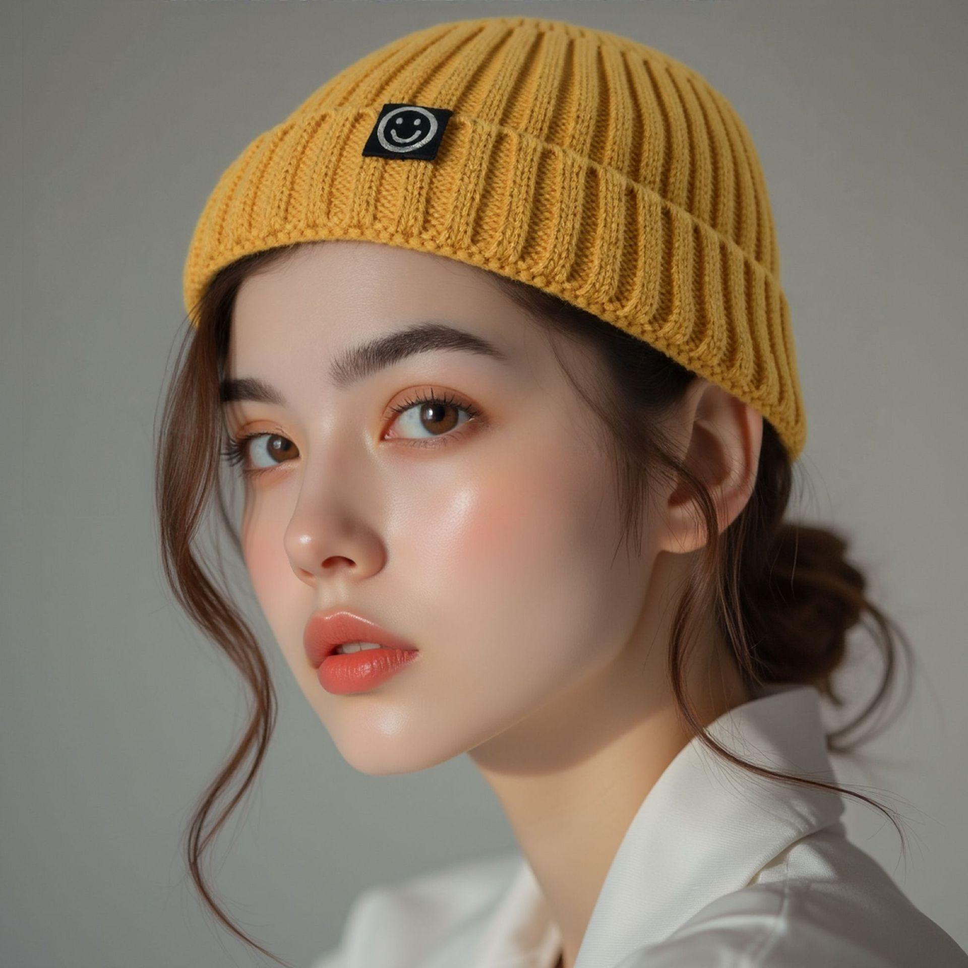 Smiley Face Knit Beanie, Unisex Casual All-Season Hat, Soft Elastic Ribbed Design, Cute Embroidered Smiley, Plain Color Trimmed Edge