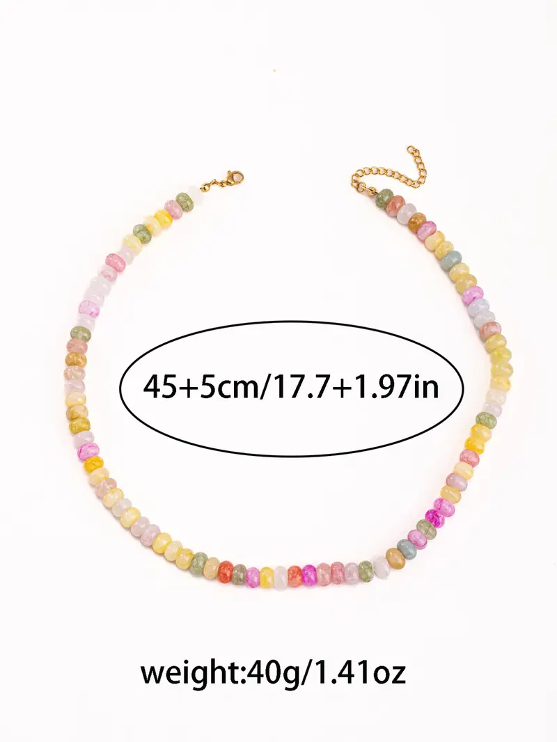 2026 Summer Boho Aesthetic Cool Colorful Playful Imitation Natural Stone Beaded Design Necklace Bracelet Set, Sweet Macaron Color Artificial Crystal Jewelry Set, Elegant Minimalist Bohemian Style Gift Ready for Women Men