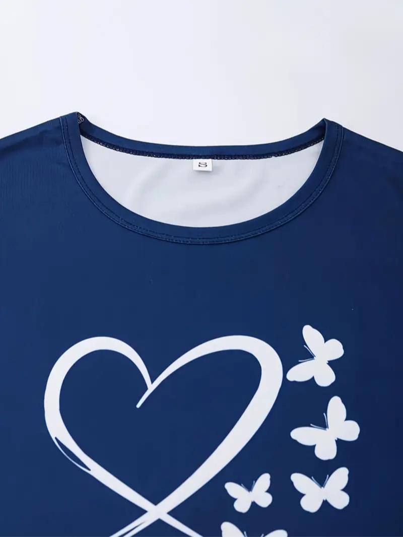 Women's Butterfly Print Tee & Pants Pyjama Two-piece Set, Casual Comfy Round Neck Short Sleeve T-shirt & Trousers PJ Set, Ladies Sleepwear for All Seasons, Pajama Sets, Glam Lounge Wear, Pajamas, Lounge Sets, Loungewear Pjs Set