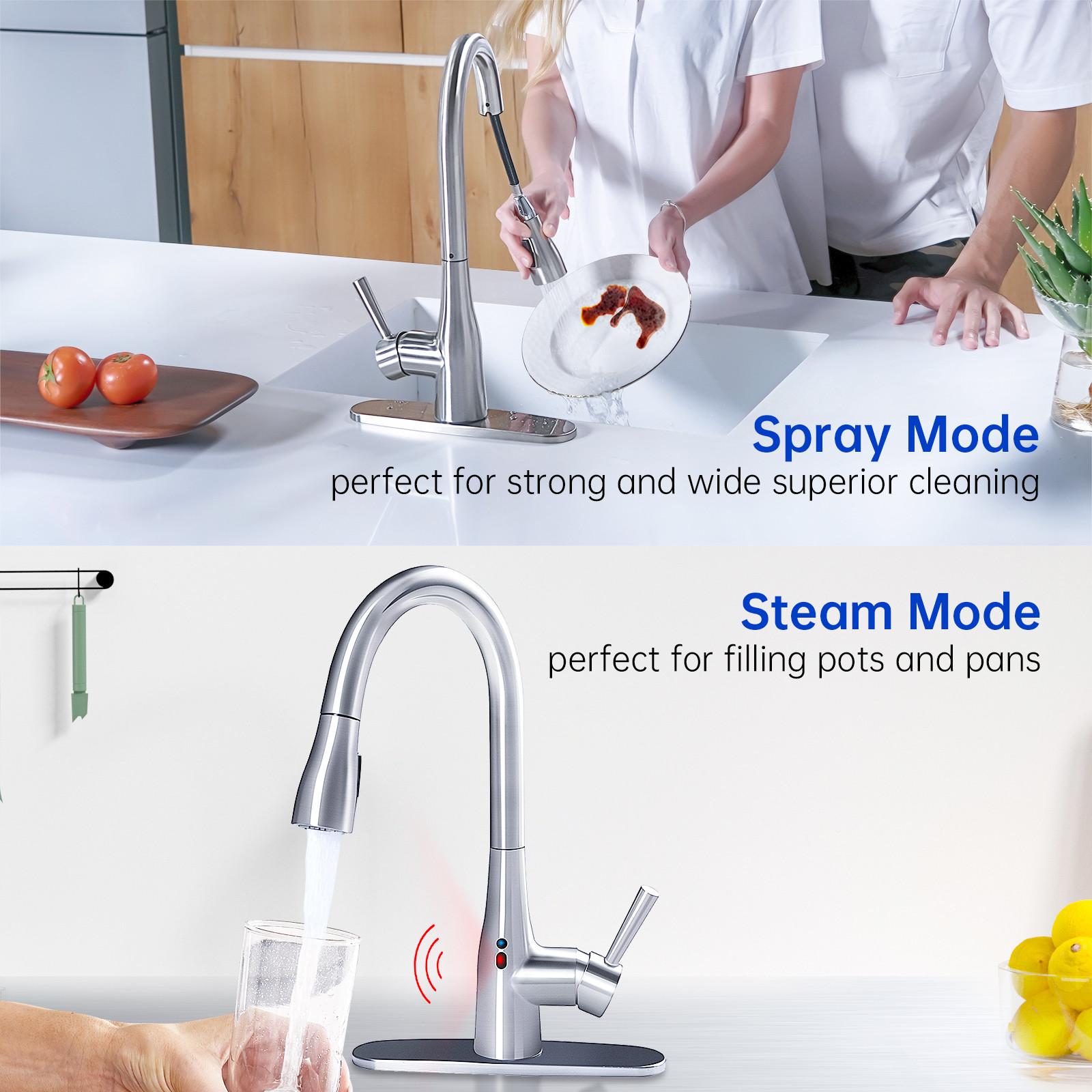 Touchless Kitchen Faucet with Pull Down Sprayer, Adjustable Water Flow, 270° Handle Rotation, Motion Sensor, 1 or 3 Hole Sink