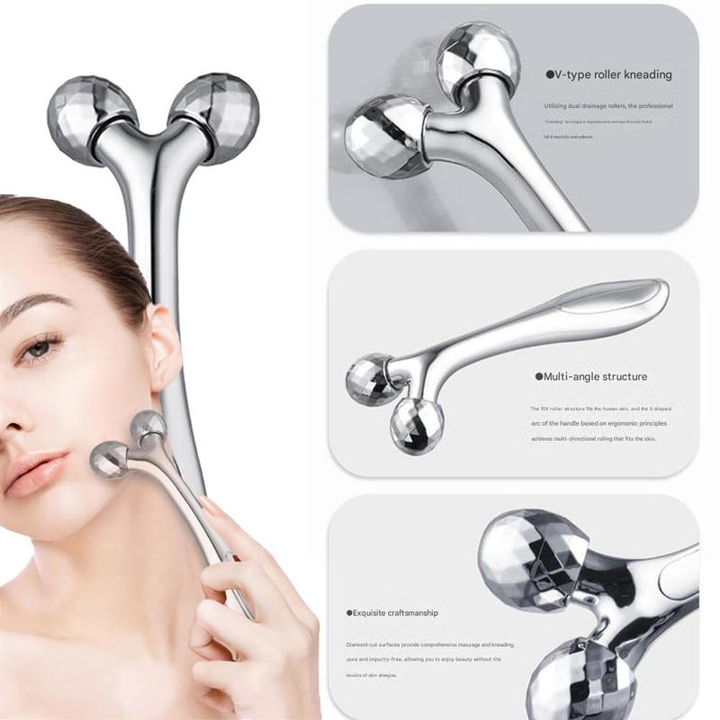 Facial Massage Tool Set, Stainless Steel Scraping Plate & 3D Roller ...
