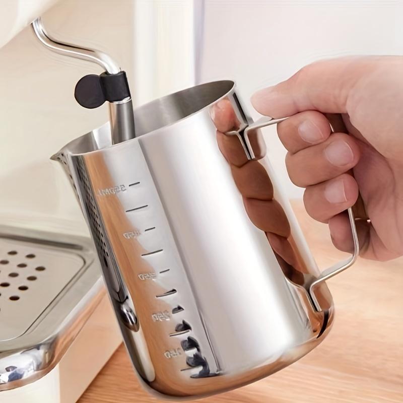 1pc Stainless Steel Measuring Milk Frothing Pitcher With Spout Coffee Shop Milk Steaming Cup For Latte Art & Barista Tools Kitchenware