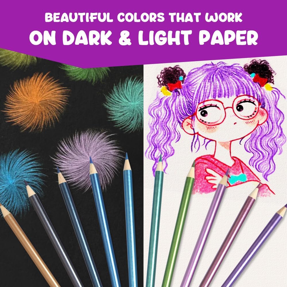 10 count Metallic Colored Pencils Set, Oil Based Drawing Pencils, Pre-sharpened Wooden Professional Sketch Pencil Art Supplies for Adults, Coloring Books, No Duplicates