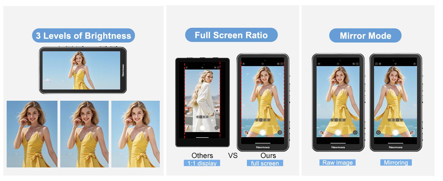 Newmowa Touchscreen Phone Vlog Selfie Monitor Screen, Magnetic Wireless Back Camera Selfie Monitor with Focus Adjustment ONLY for iPhone, Support 4K 30fps Wireless Recording for iPhone 15/16/17 TikTok YouTube Instagram