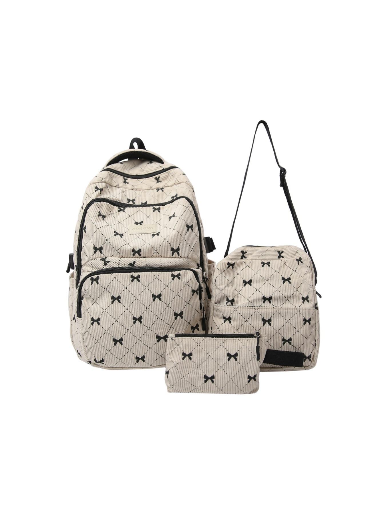 2026 New College Style Cute Bow Corduroy Backpack Shoulder Bag, Versatile Crossbody Small Bag, Multiple Colors Available, Three-Piece Set