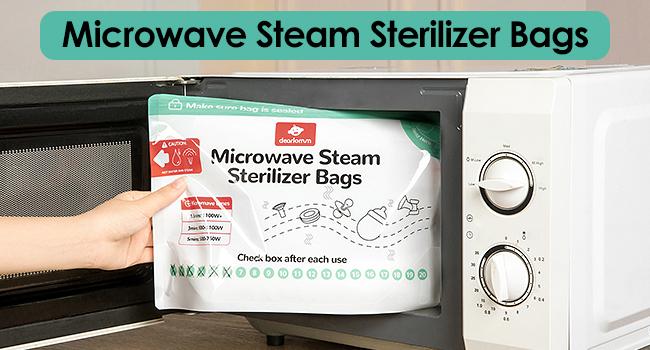 Microwave Steam Sterilizer Bag for Baby Bottles (20 Uses Per Bag), Reusable Travel Sterilization Pouches, Disinfection Container for Baby Pacifiers and Breast Pump Accessories