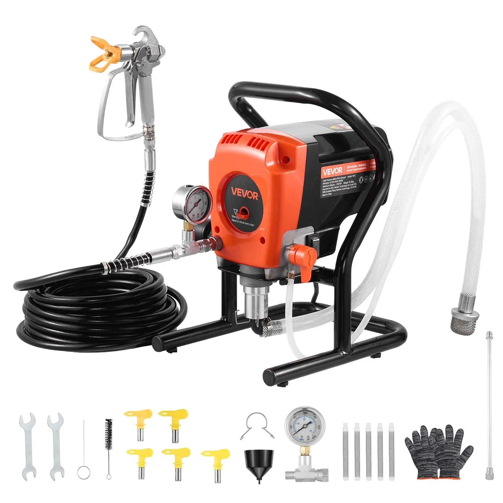 VEVOR Stand Airless Paint Sprayer Full Kit, 900W Power High Pressure 3300PSI Sprayer, Electric House Painting Machine with Cleaning Brush, Hose, Extension Rod, Nozzles for House Interiors/Exteriors, Fence Surfaces, High Psi