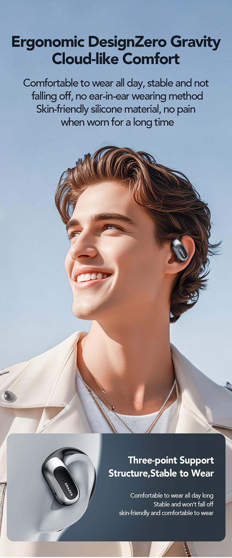 ERAZER X5 Open-Ear OWS Headphones, Ear Hooks Design , Wireless Earbuds, With HD Mic, Power Digital Display, 24H Playtime, Bluetooth 5.4 Earbuds, Gaming with Low Latency