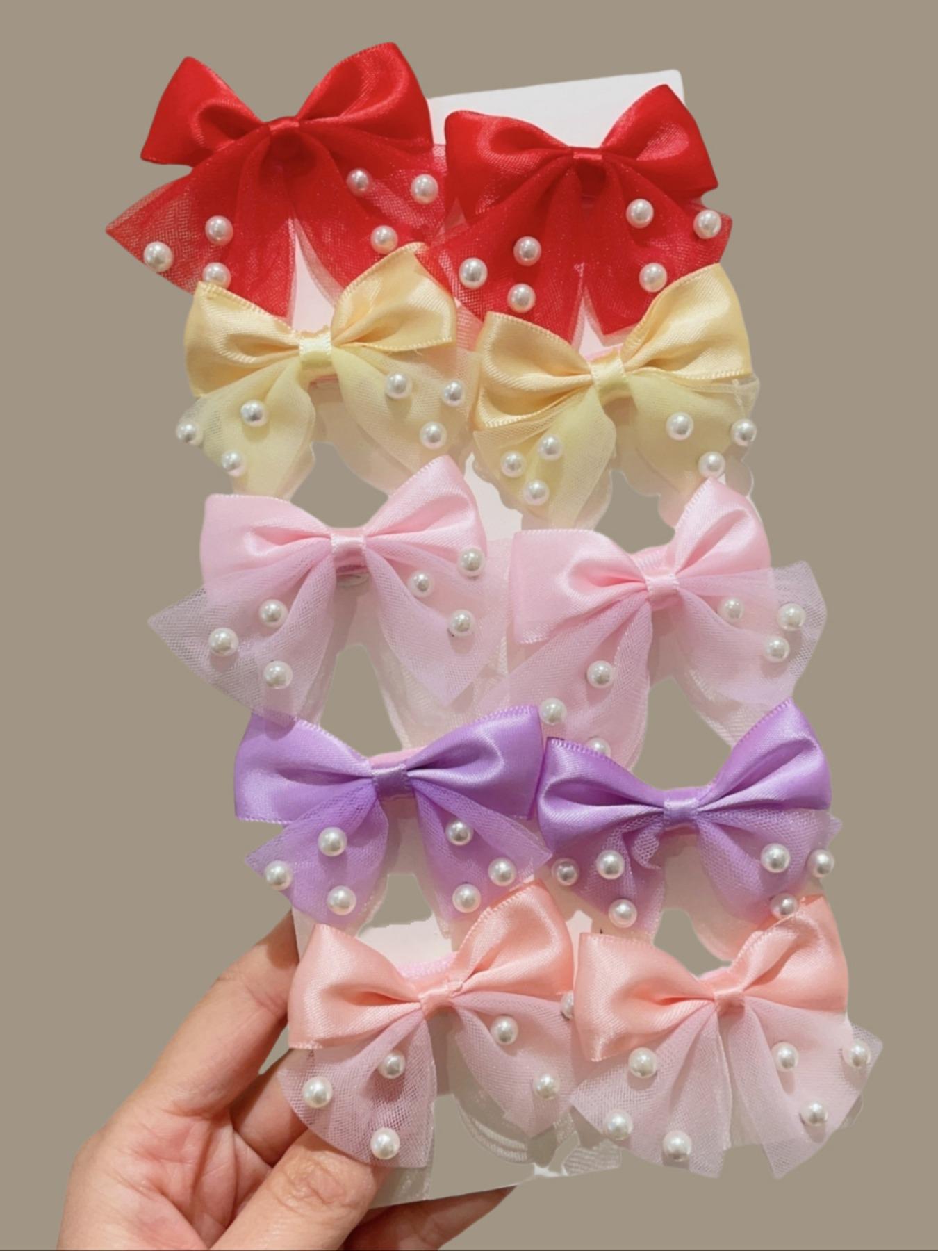 10pcs Cute Pearl Bow Hair Clips Set, Hair Pin Set, Elegant Mesh Butterfly Knot Hair Accessories, Perfect Girls & Women, Fall Winter Fashion