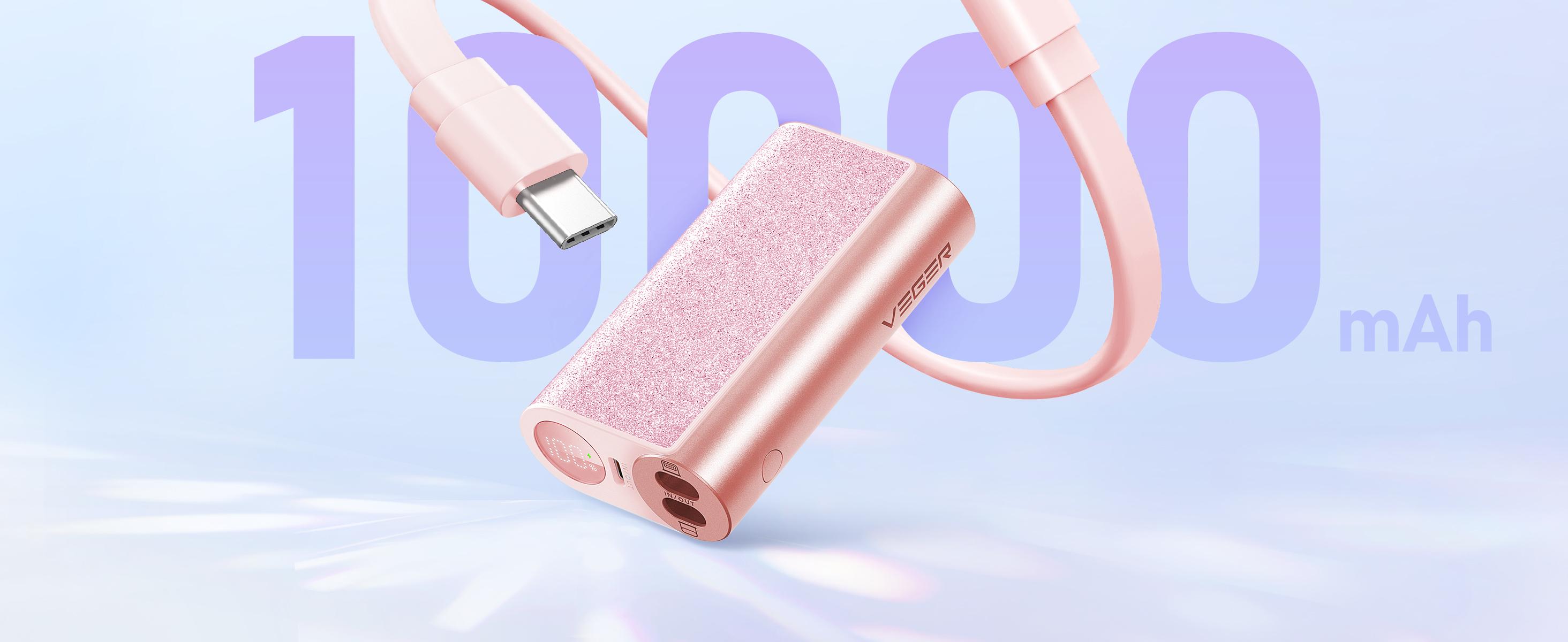 VEGER Ultra-Portable 10000mAh Power Bank with Detachable Cable 20W Fast Charging Cute Travel Charger for Smartphones, Stylish On-the-Go Battery Pack  #TikTokShopRestock