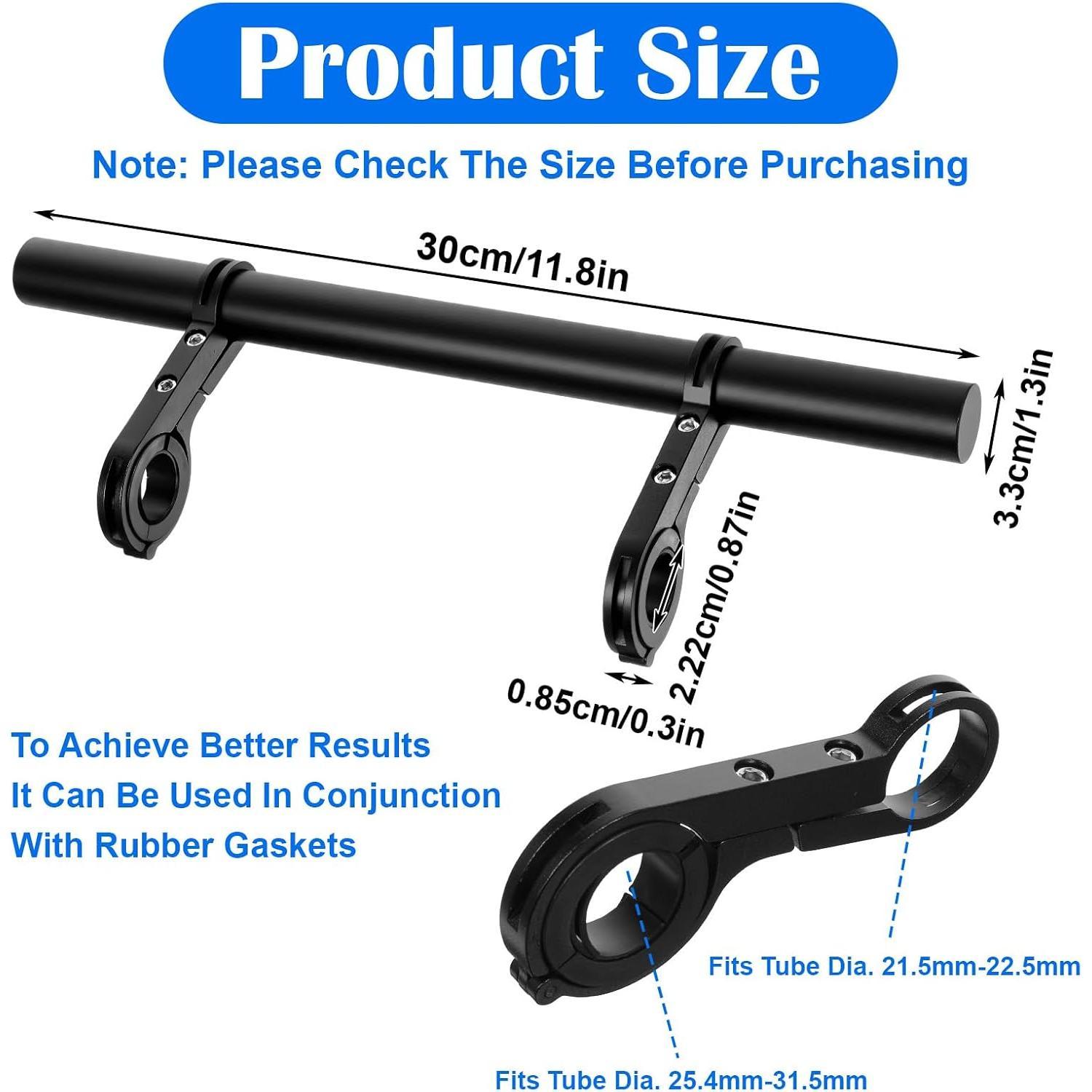 Double Handlebar Extender, 11.8"(30 cm) Super Long  Alloy  Bar,  Handlebar Bracket Accessories for  Mounting Extender Bars  Scooter Lights Phone Mount