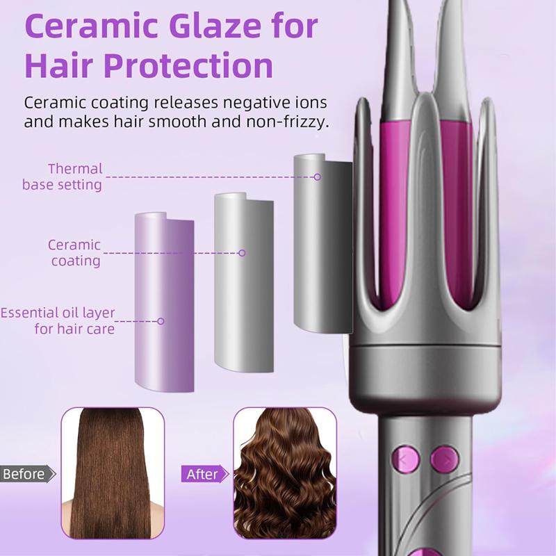 Fully automatic curling iron, lazy curling tool with LED Display, 140°F-200°F for all hair types, electric rotary curler, large curls, gentle on hair, 32mm comfortable curler