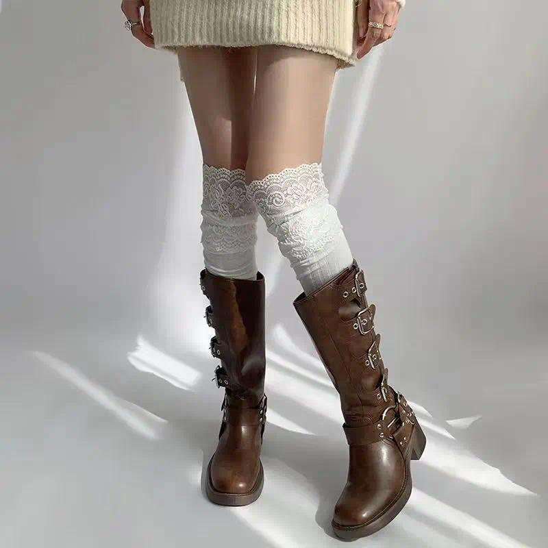 Korean Sexy Lace Thigh High Stockings for Women, Lolita Over The Knee High Socks, Sheer Lace Top Boot Socks for Daily & Cosplay
