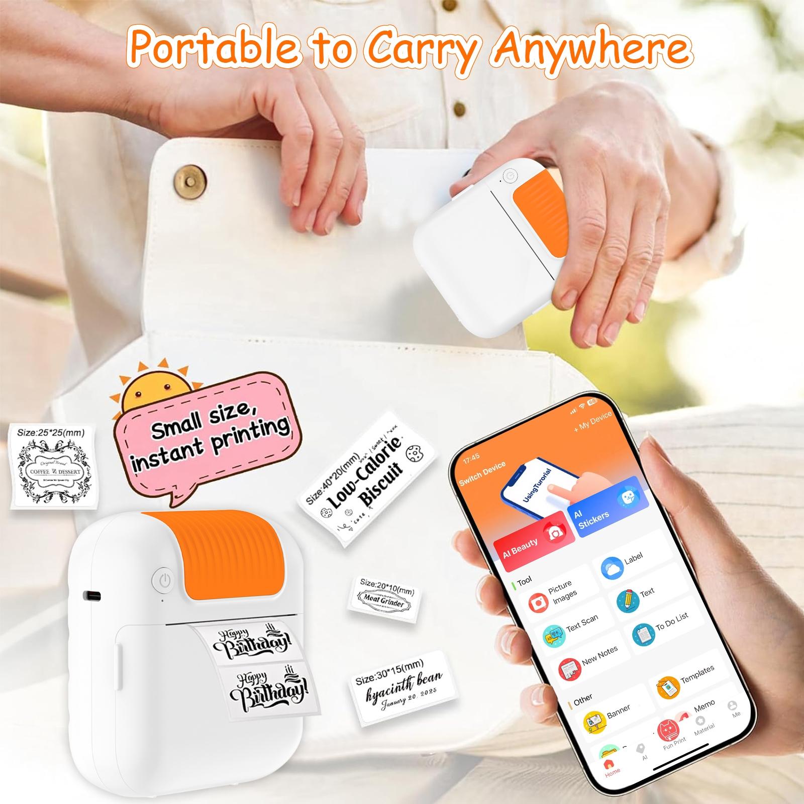 Label Maker Sticker Printer Portable Mini Bluetooth Label Printer Mini Thermal Sticker Printer for Home Kitchen School Office Mini Portable Printer Inkless Thermal Printer Ink-Free Sticker Machine Ideal for DIY Crafts Journaling Study Work Labels