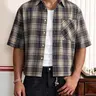 【Biack Friday】Men's Loose-Fit Plaid Short Sleeve Shirt, Button Front Crop Top, Casual Fashion for Daily Wear, Fall, Halloween Costume, Menswear