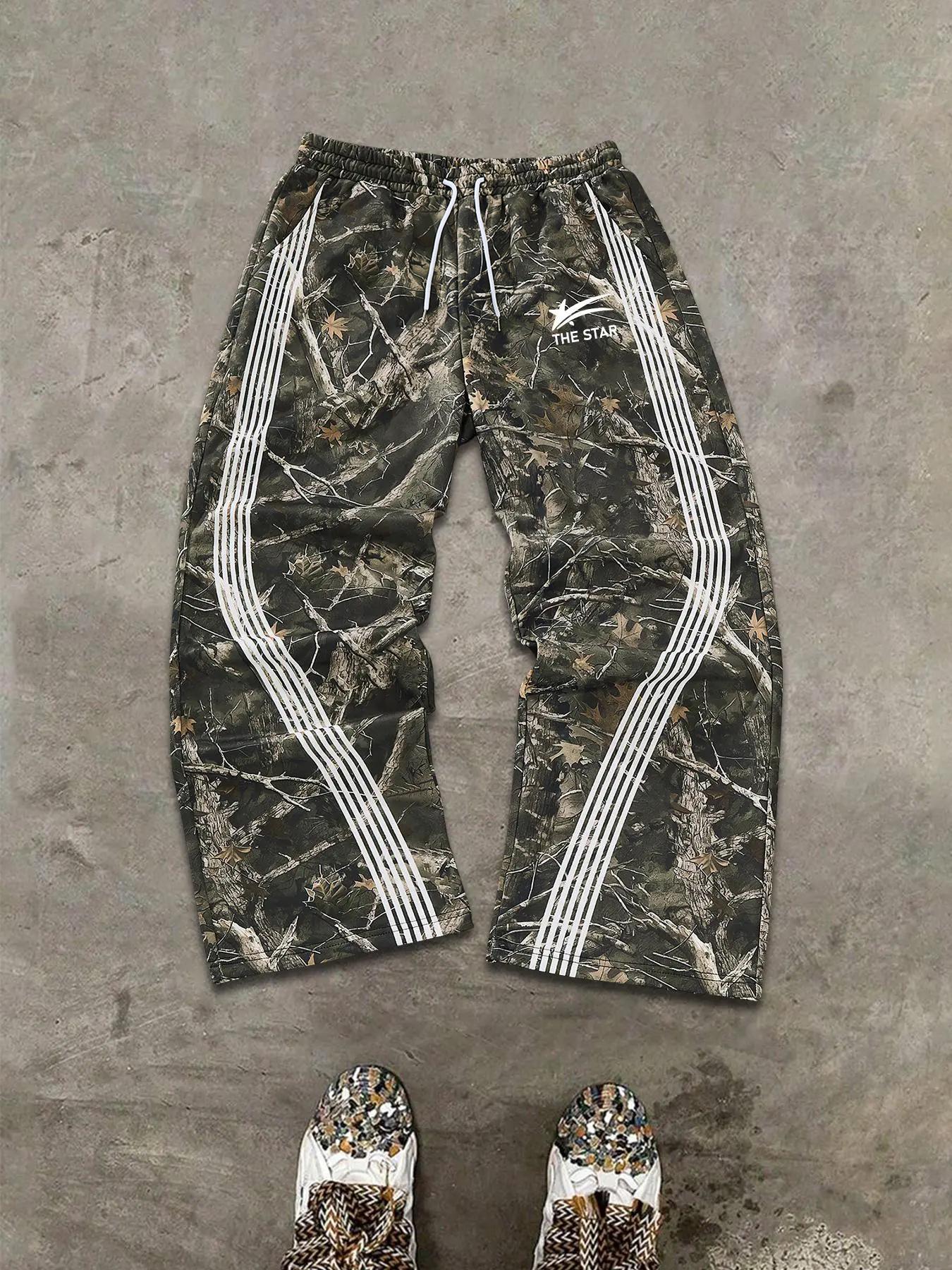 Men's Camo Print Straight Leg Sweatpants, Camouflage Sweatpants, Street Fashion Casual Regular Fit Camo Print Trousers for Daily Wear, Men's Bottoms for Summer