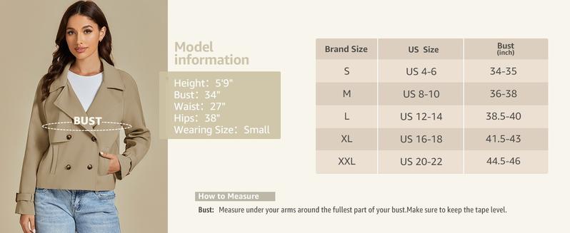 luvamia Polyester Cropped Trench Coat for Women Double Breasted Notched Casual Loose Jackets with Pockets Women's Long Sleeve Coat Women's Lapel Outerwear luvamia Polyester Cropped Trench Coat for Women Double Breasted Notched Casual Loose Jackets with Pockets Women's Long Sleeve Coat Women's Lapel Outerwear