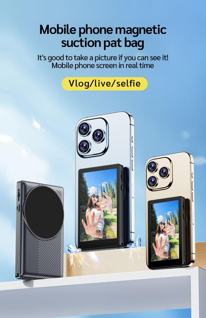 Mobile Vlog Selfie Monitor Screen, Magnetic Phone Clip Mount and Bluetooth-compatible Remote, Wireless Connection for Vlog Shooting and Rear Selfies, Smartphone Camera Accessories