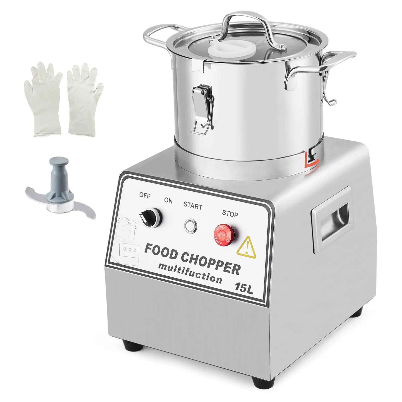 15L/16 Quart Commercial Food Processor, Stainless Steel Electric Chopper Machine, 1400W Motor, Food Chopper with Bowl & S-Blade & Gloves for Commercial Kitchens, Restaurants & Home Use, Silver