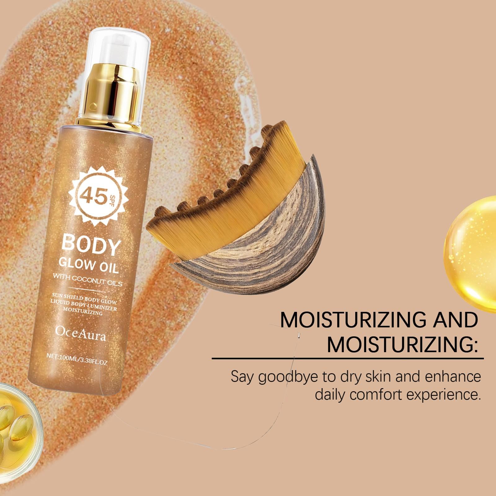 Coconut Highlighter Oil + Contour Brush (100ML+1pc), Outdoor UV Protection, Non-Greasy, Gentle Skin Care, Smooth and Comfortable