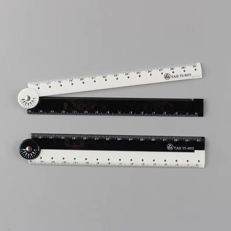 2 Pcs 30 cm/ 12 Inch Folding Ruler Multi Acrylic Foldable Angle Measurement Ruler Clear Flexible Black and White Adjustable Geometry Measuring Tools for Drawing School Classroom
