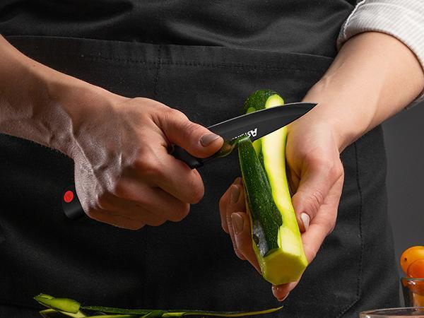 Astercook 15-Piece Stainless Steel Kitchen knives with Built-in Sharpener, Chef & Steak Knives, Bread Knife, Scissors, and Butter Knife - Springtok Block