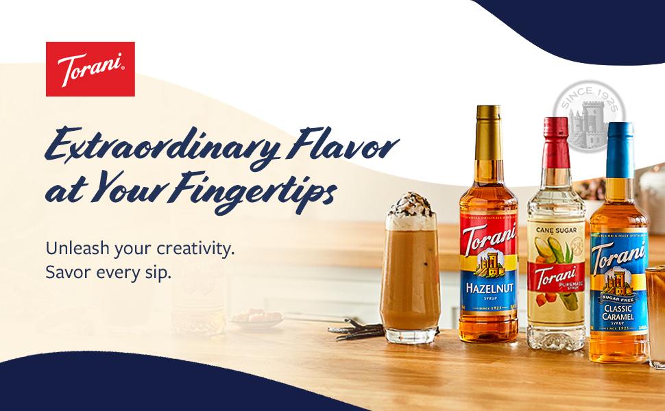 Torani Coffee Syrup, Classic Caramel Flavored Syrup for Drinks, Pump Included, 25.4 Fl Oz