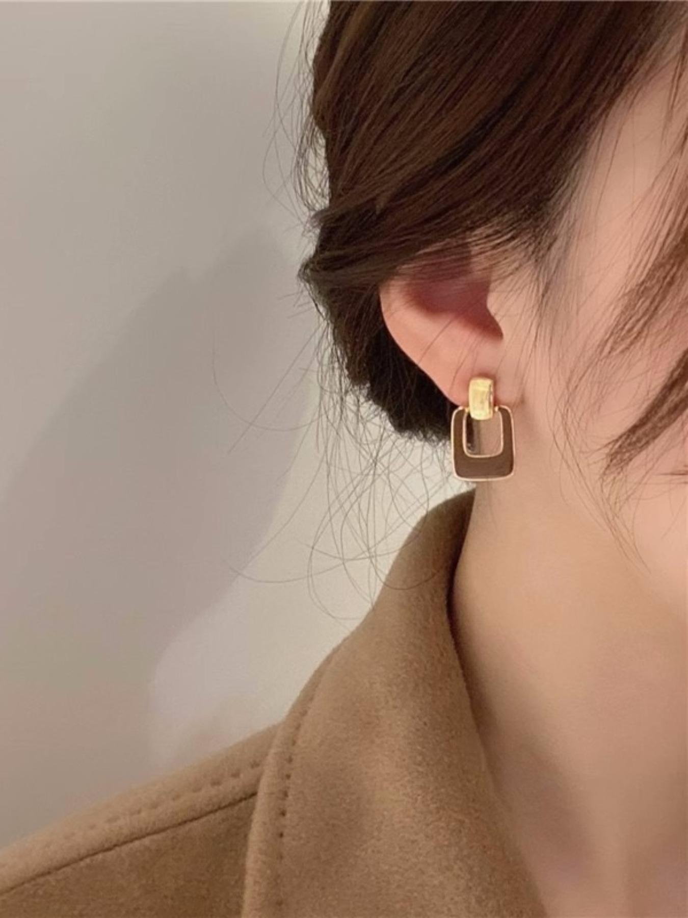 2pcs Geometric Enamel Earrings, Metal Plating, Elegant Vintage Style, Drop Earrings for Women, Daily Wear, Gift Idea